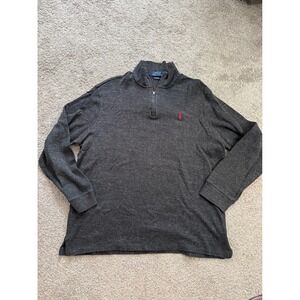 Polo Ralph Lauren Mens Dark Gray Heathered Cotton 1/4 Zip Pullover Sweatshirt XL